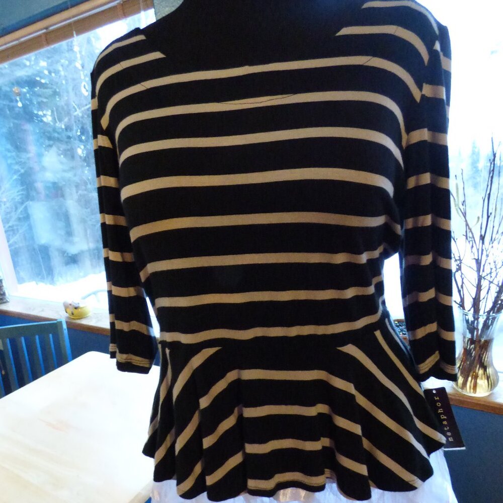 METAPHOR GOTH 80'S STYLE PEPLUM STRIPED BOAT NECK 3/4 SLEEVE SHIRT BOHO GYPSY 1X